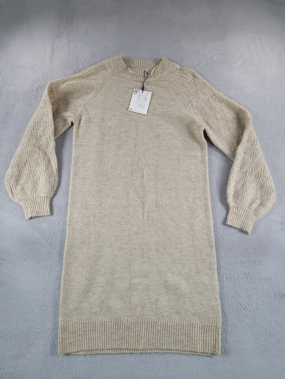 Ichi Asdis Round Neck Jumper Dress, Oatmeal Melange Knit Dress - Picture 13 of 16